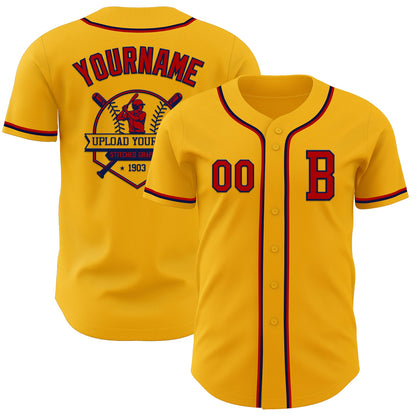 Custom Gold Red-Navy Authentic Baseball Jersey - Sky-Custom
