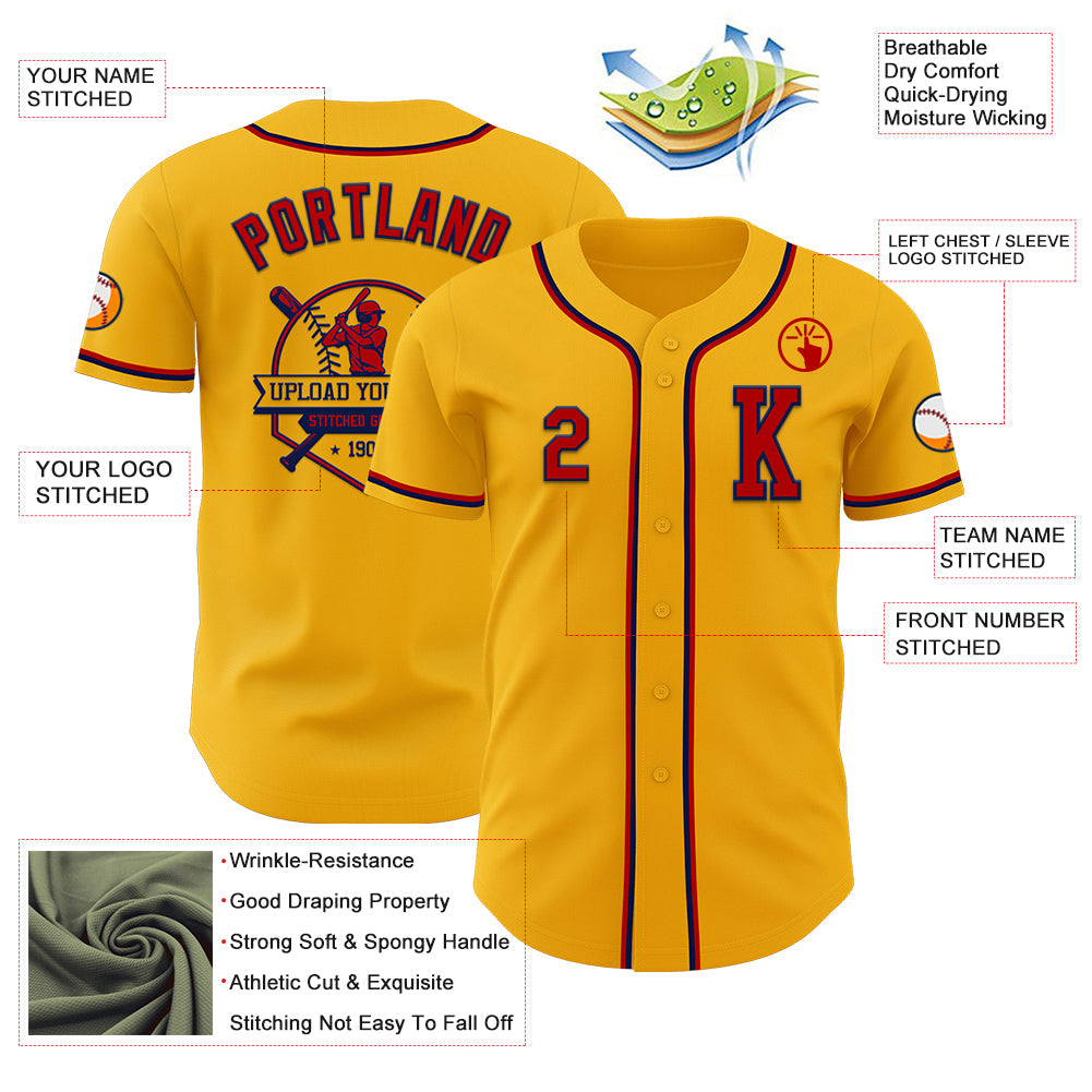 Custom Gold Red-Navy Authentic Baseball Jersey - Sky-Custom