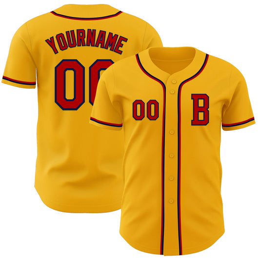 Custom Gold Red-Navy Authentic Baseball Jersey - Sky-Custom