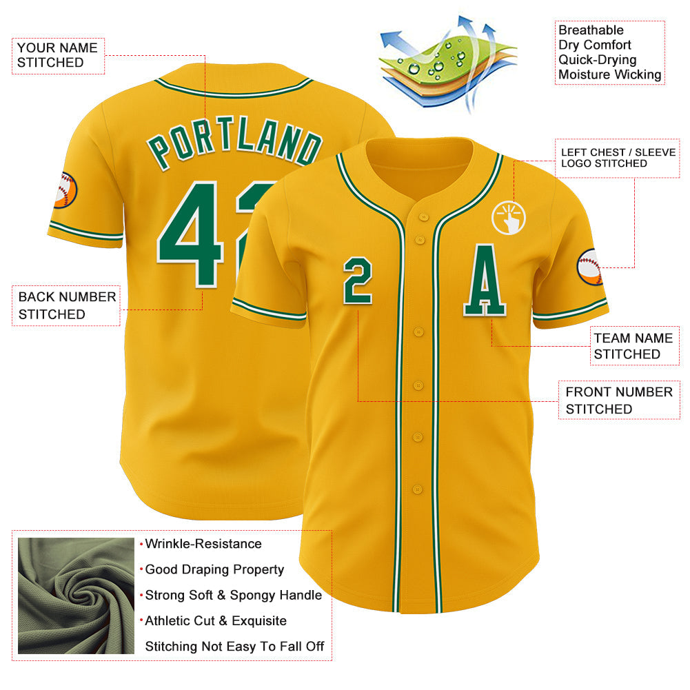Custom Gold Kelly Green-White Authentic Baseball Jersey - Sky-Custom