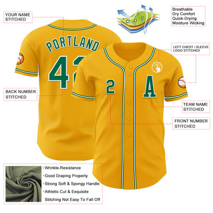 Custom Gold Kelly Green-White Authentic Baseball Jersey - Sky-Custom