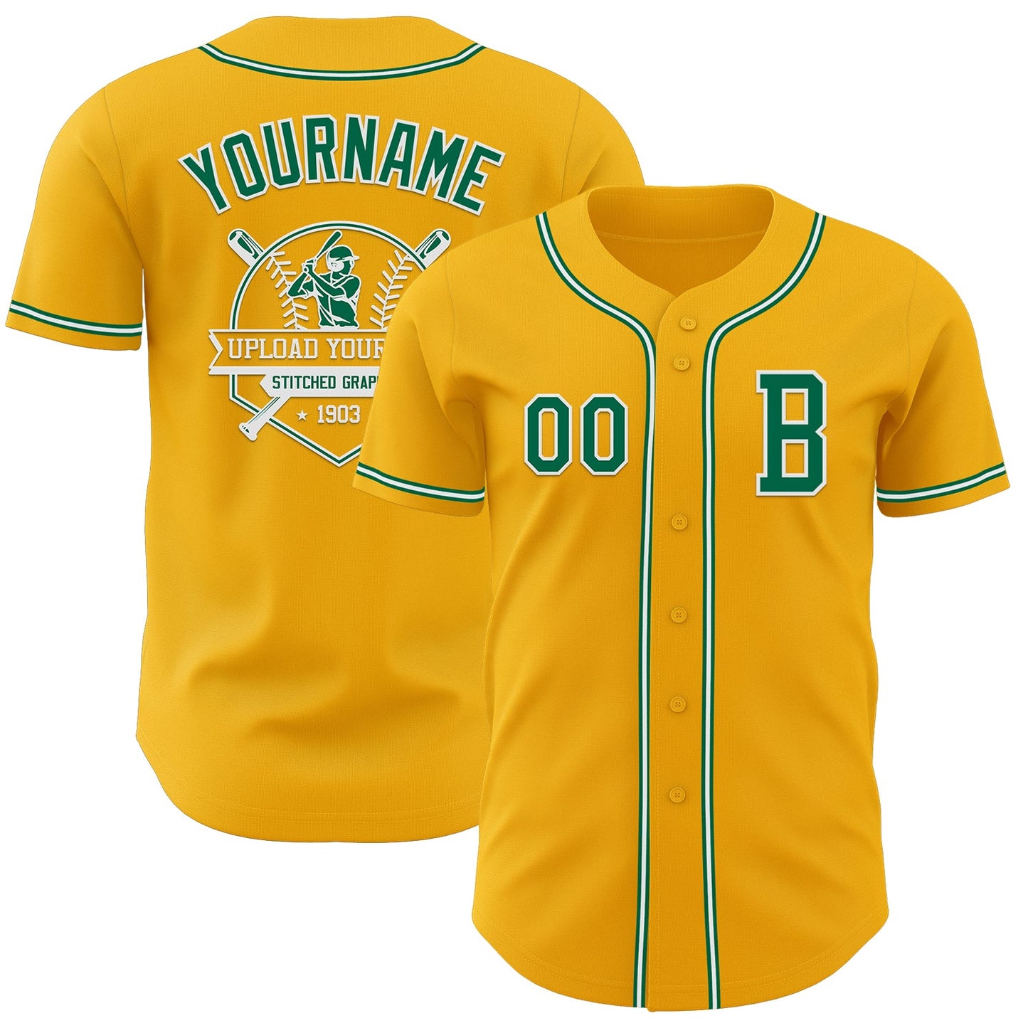 Custom Gold Kelly Green-White Authentic Baseball Jersey - Sky-Custom