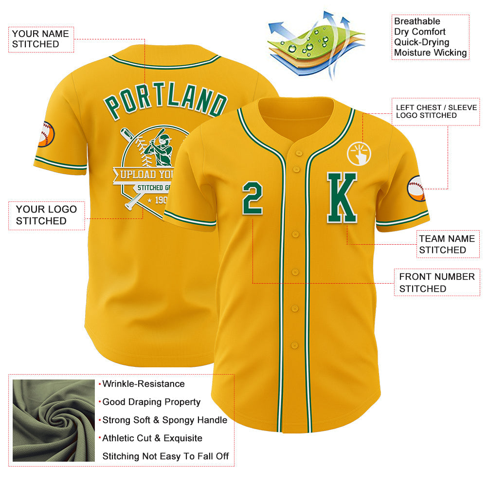 Custom Gold Kelly Green-White Authentic Baseball Jersey - Sky-Custom