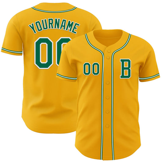 Custom Gold Kelly Green-White Authentic Baseball Jersey - Sky-Custom