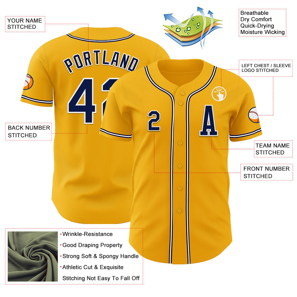 Custom Gold Navy-White Authentic Baseball Jersey - Sky-Custom