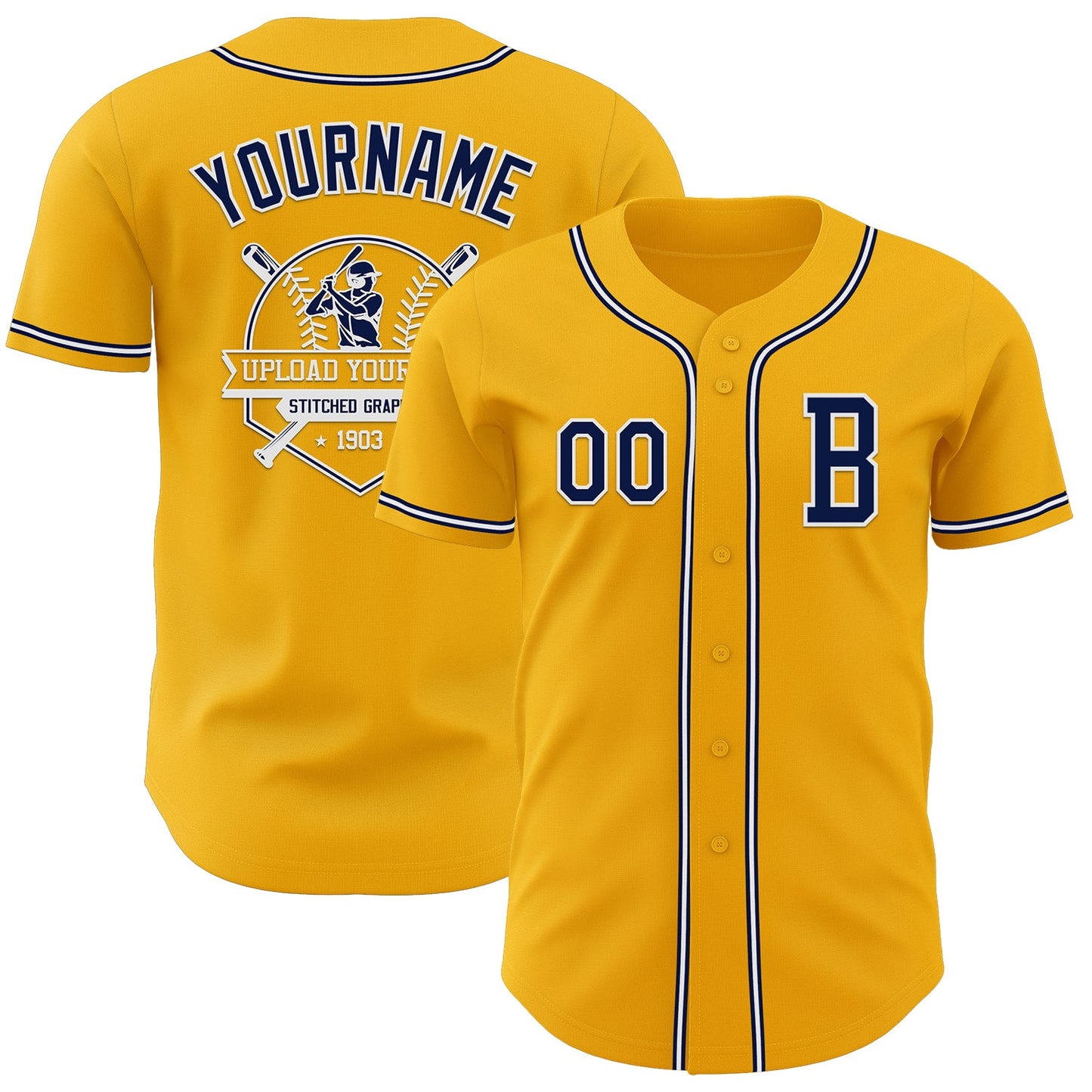 Custom Gold Navy-White Authentic Baseball Jersey - Sky-Custom