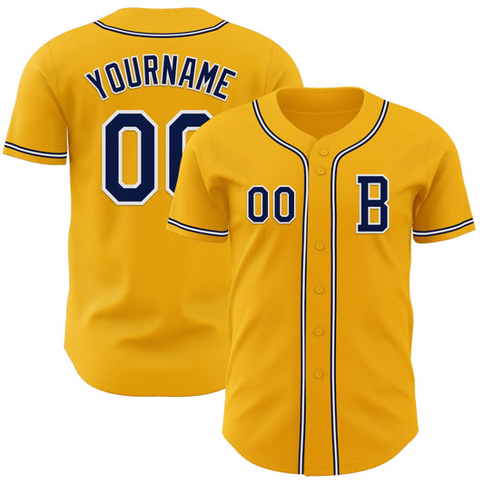 Custom Gold Navy-White Authentic Baseball Jersey - Sky-Custom