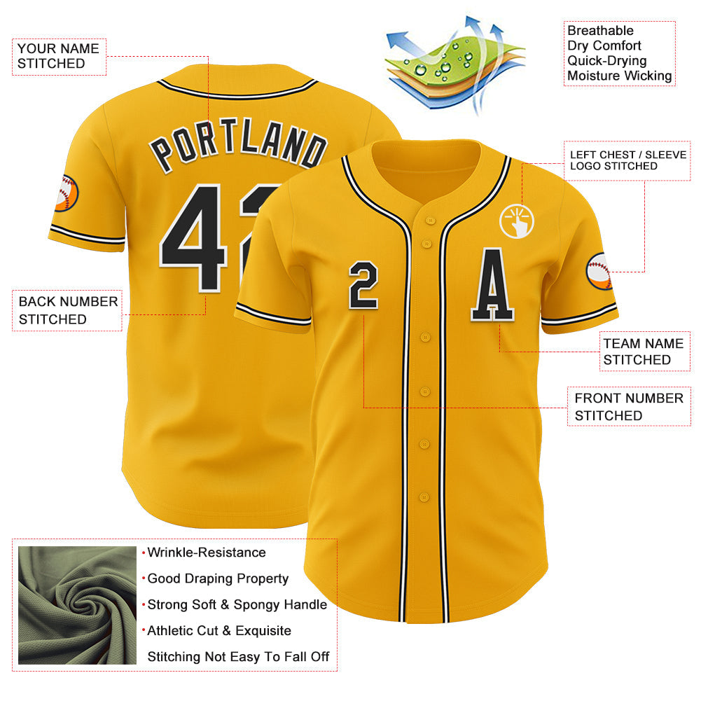 Custom Gold Black-White Authentic Baseball Jersey - Sky-Custom