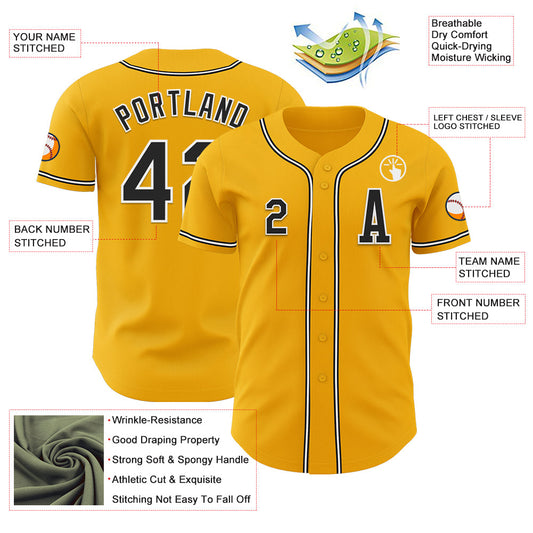 Custom Gold Black-White Authentic Baseball Jersey - Sky-Custom