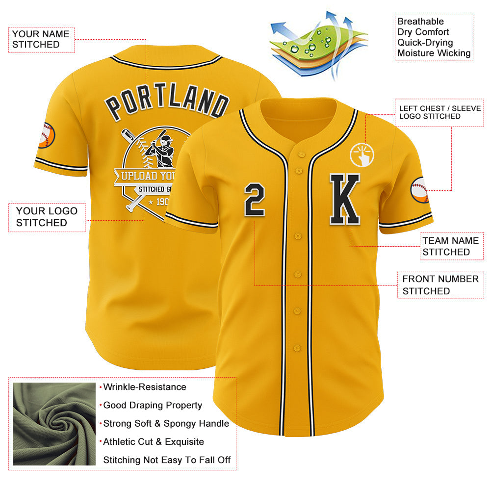 Custom Gold Black-White Authentic Baseball Jersey - Sky-Custom