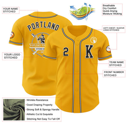 Custom Gold Black-White Authentic Baseball Jersey - Sky-Custom