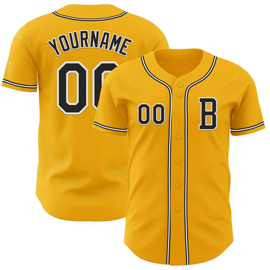 Custom Gold Black-White Authentic Baseball Jersey - Sky-Custom