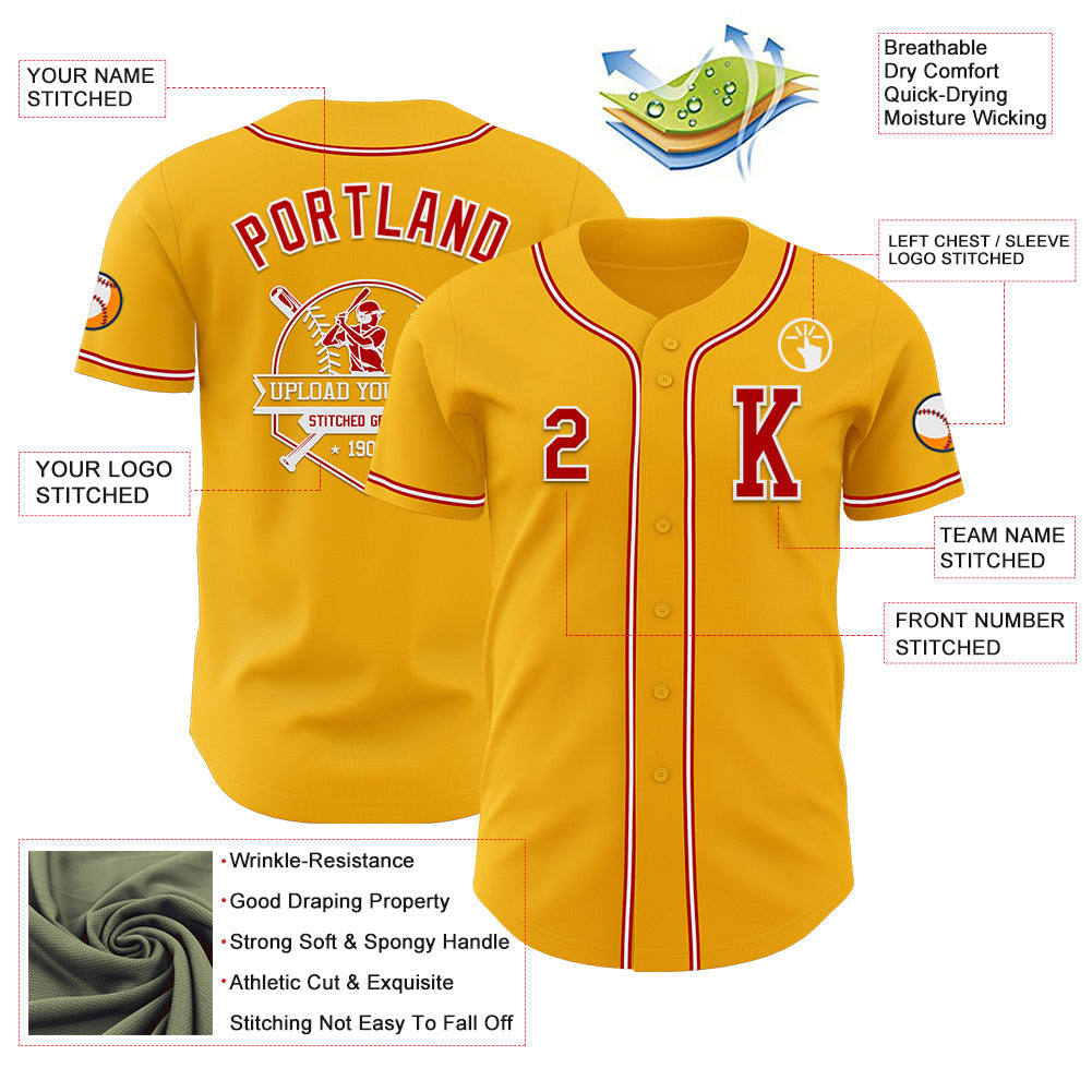 Custom Gold Red-White Authentic Baseball Jersey - Sky-Custom