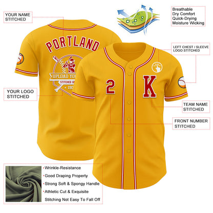 Custom Gold Red-White Authentic Baseball Jersey - Sky-Custom