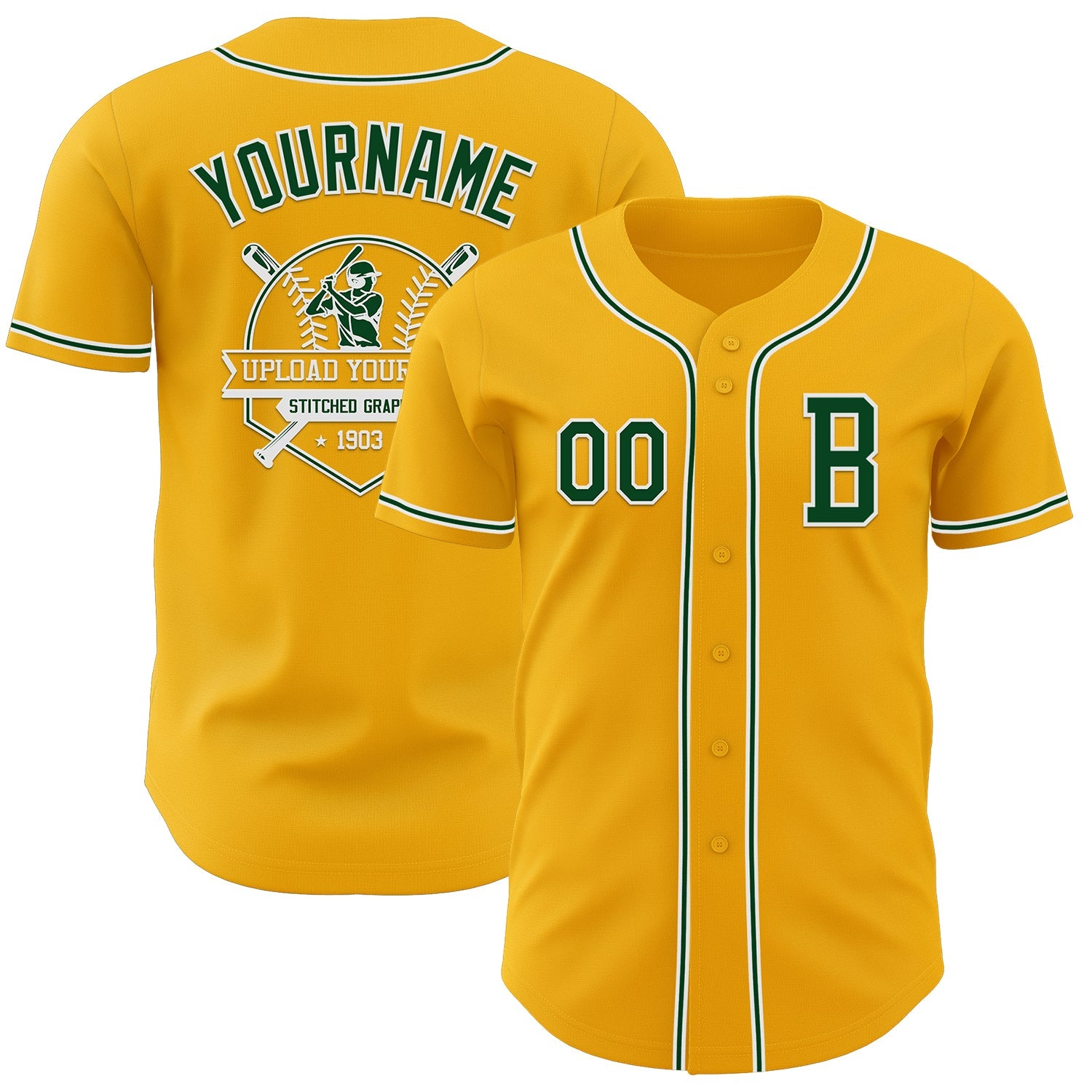 Custom Gold Green-White Authentic Baseball Jersey - Sky-Custom