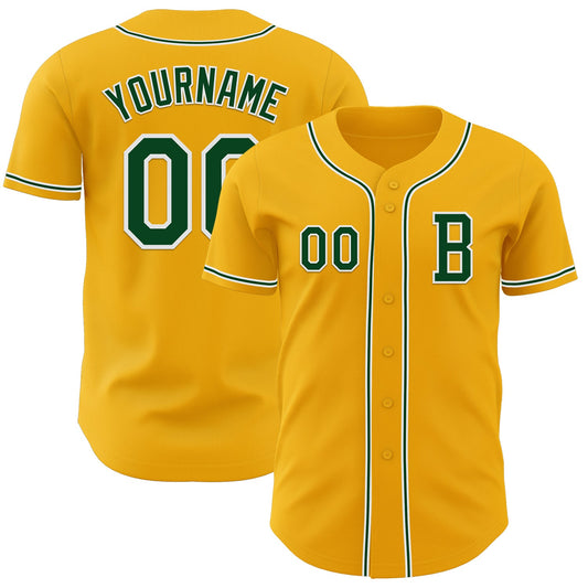 Custom Gold Green-White Authentic Baseball Jersey - Sky-Custom