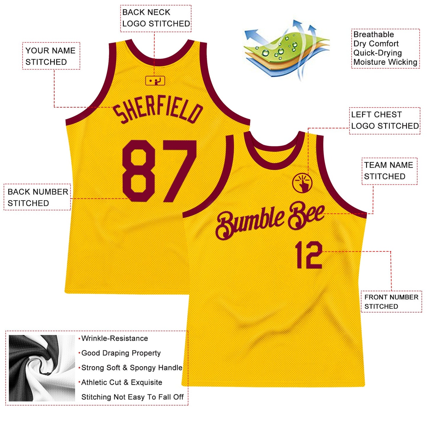 Custom Gold Maroon Authentic Throwback Basketball Jersey - Sky-Custom