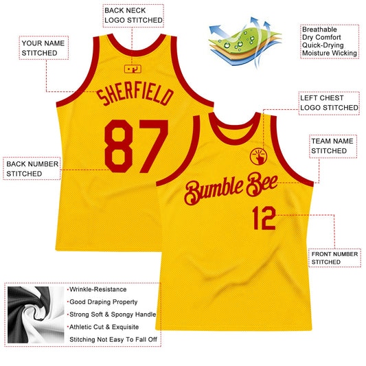 Custom Gold Red Authentic Throwback Basketball Jersey - Sky-Custom