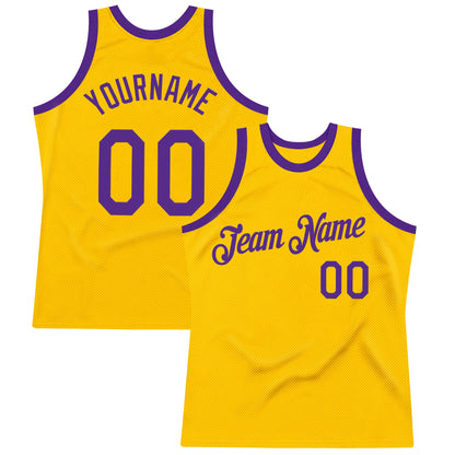 Custom Gold Purple Authentic Throwback Basketball Jersey - Sky-Custom