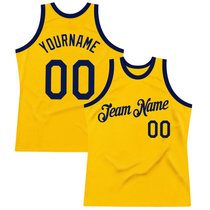 Custom Gold Navy Authentic Throwback Basketball Jersey - Sky-Custom
