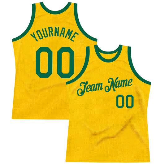 Custom Gold Kelly Green Authentic Throwback Basketball Jersey - Sky-Custom