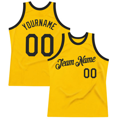 Custom Gold Black Authentic Throwback Basketball Jersey - Sky-Custom