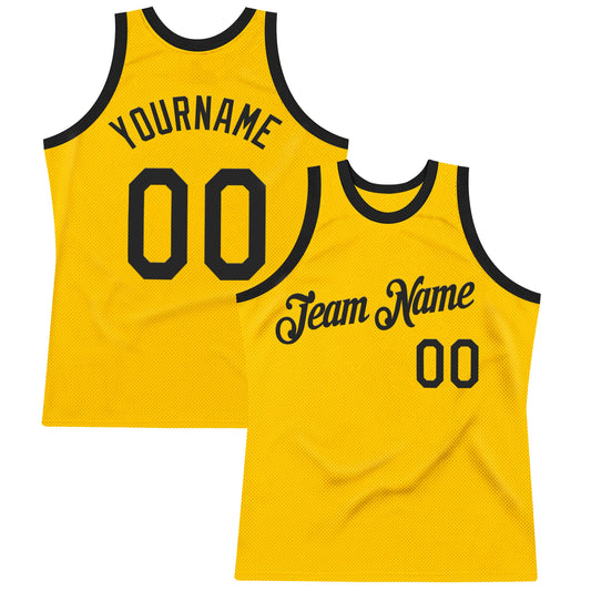 Custom Gold Black Authentic Throwback Basketball Jersey - Sky-Custom