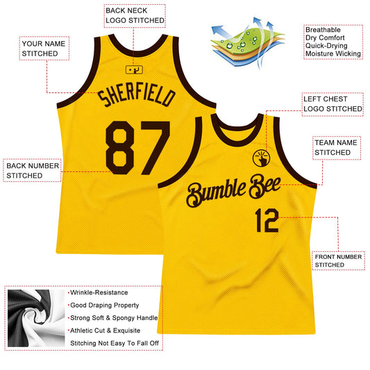 Custom Gold Brown Authentic Throwback Basketball Jersey - Sky-Custom