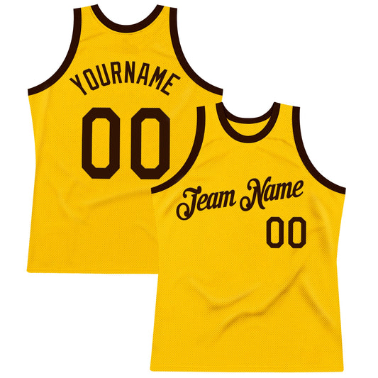 Custom Gold Brown Authentic Throwback Basketball Jersey - Sky-Custom