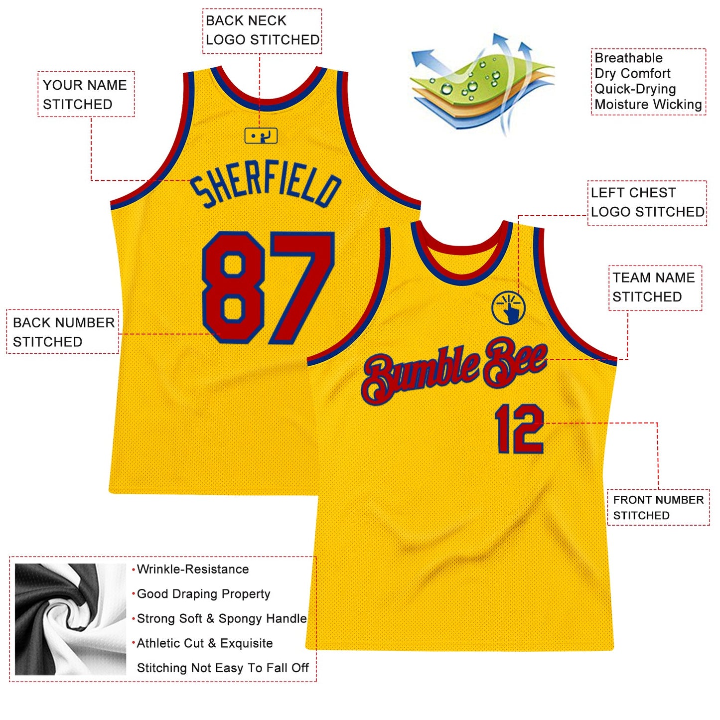 Custom Gold Red-Royal Authentic Throwback Basketball Jersey - Sky-Custom
