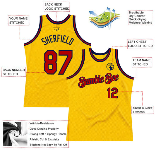 Custom Gold Red-Navy Authentic Throwback Basketball Jersey - Sky-Custom