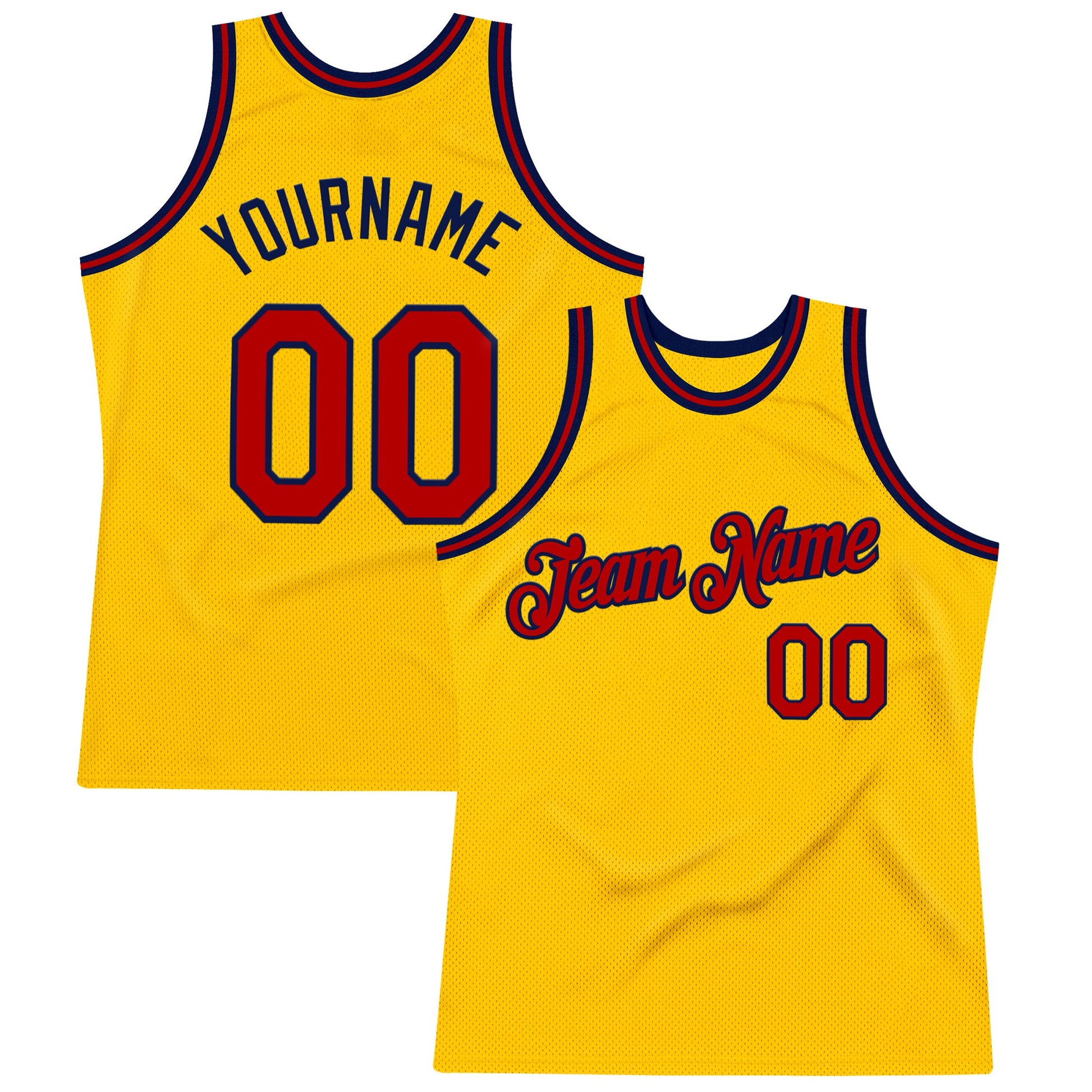Custom Gold Red-Navy Authentic Throwback Basketball Jersey - Sky-Custom