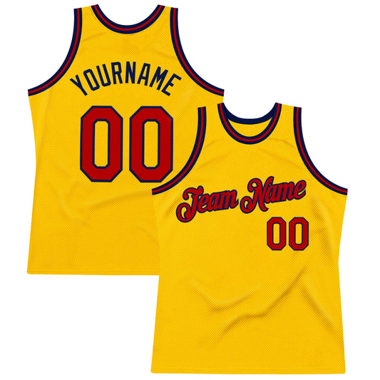 Custom Gold Red-Navy Authentic Throwback Basketball Jersey - Sky-Custom