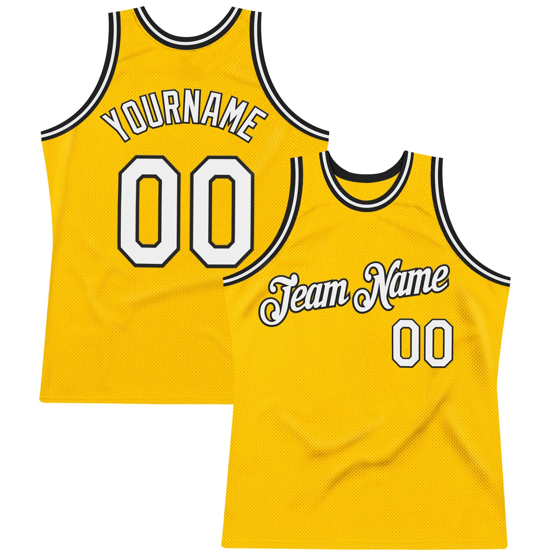 Custom Gold White-Black Authentic Throwback Basketball Jersey - Sky-Custom