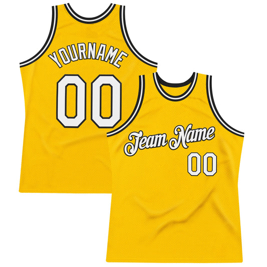 Custom Gold White-Black Authentic Throwback Basketball Jersey - Sky-Custom