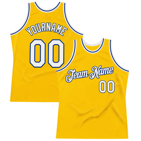 Custom Gold White-Royal Authentic Throwback Basketball Jersey - Sky-Custom