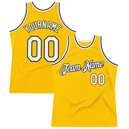 Custom Gold White-Navy Authentic Throwback Basketball Jersey - Sky-Custom