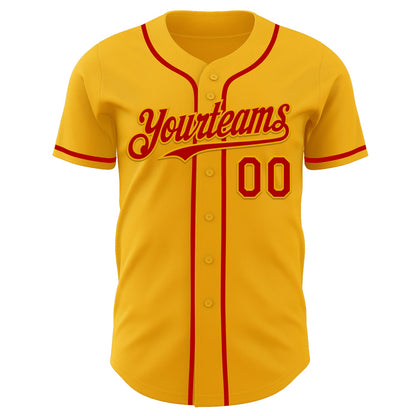 Custom Gold Red Authentic Baseball Jersey - Sky-Custom