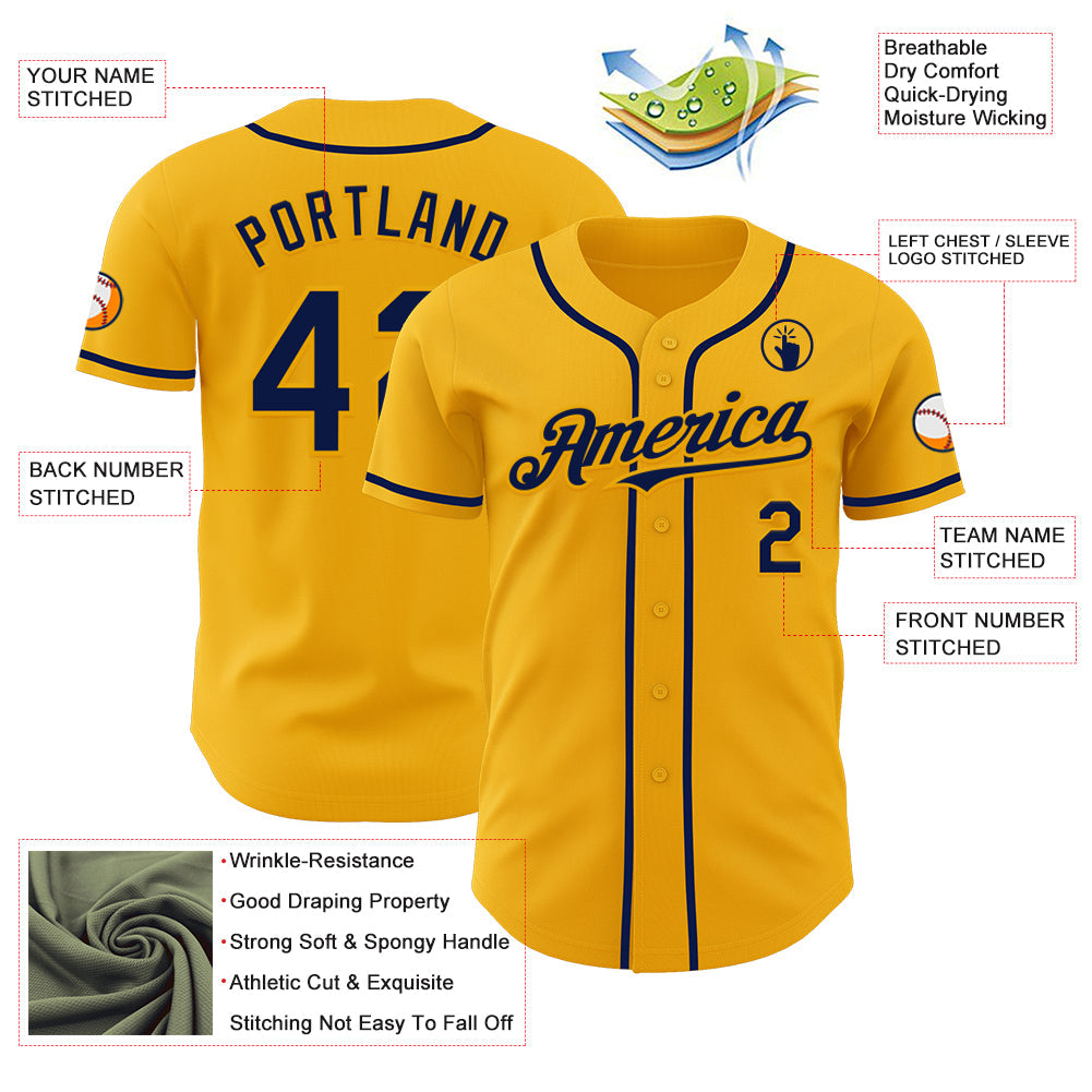 Custom Gold Navy Authentic Baseball Jersey - Sky-Custom