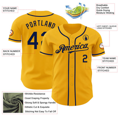 Custom Gold Navy Authentic Baseball Jersey - Sky-Custom