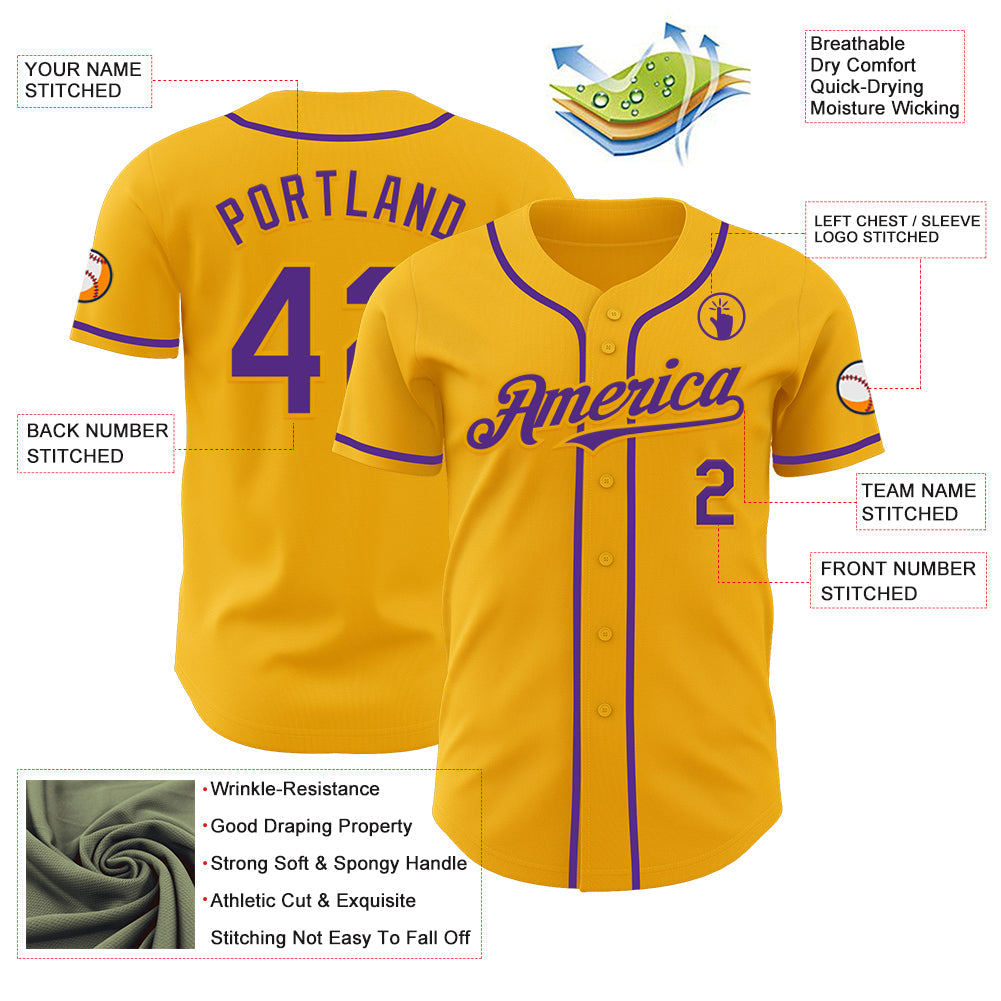 Custom Gold Purple Authentic Baseball Jersey - Sky-Custom