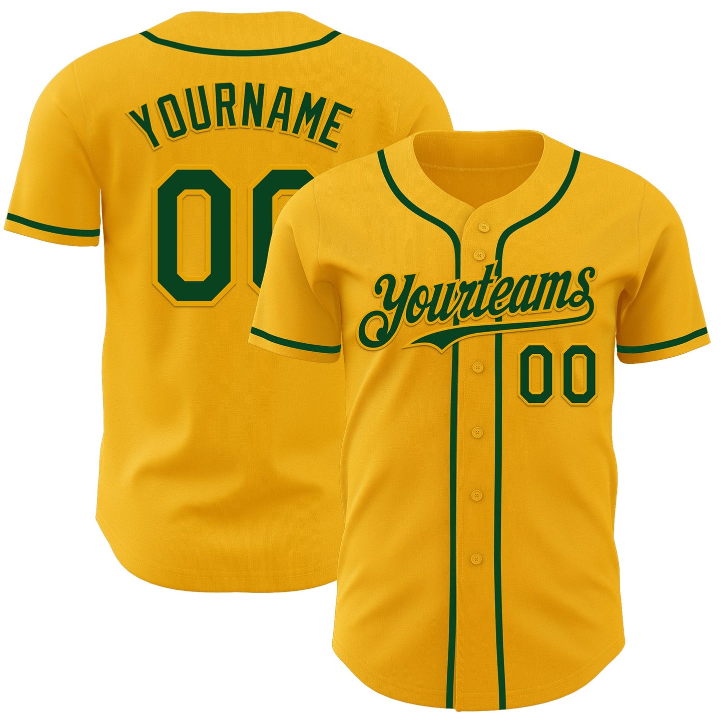 Custom Gold Green Authentic Baseball Jersey - Sky-Custom