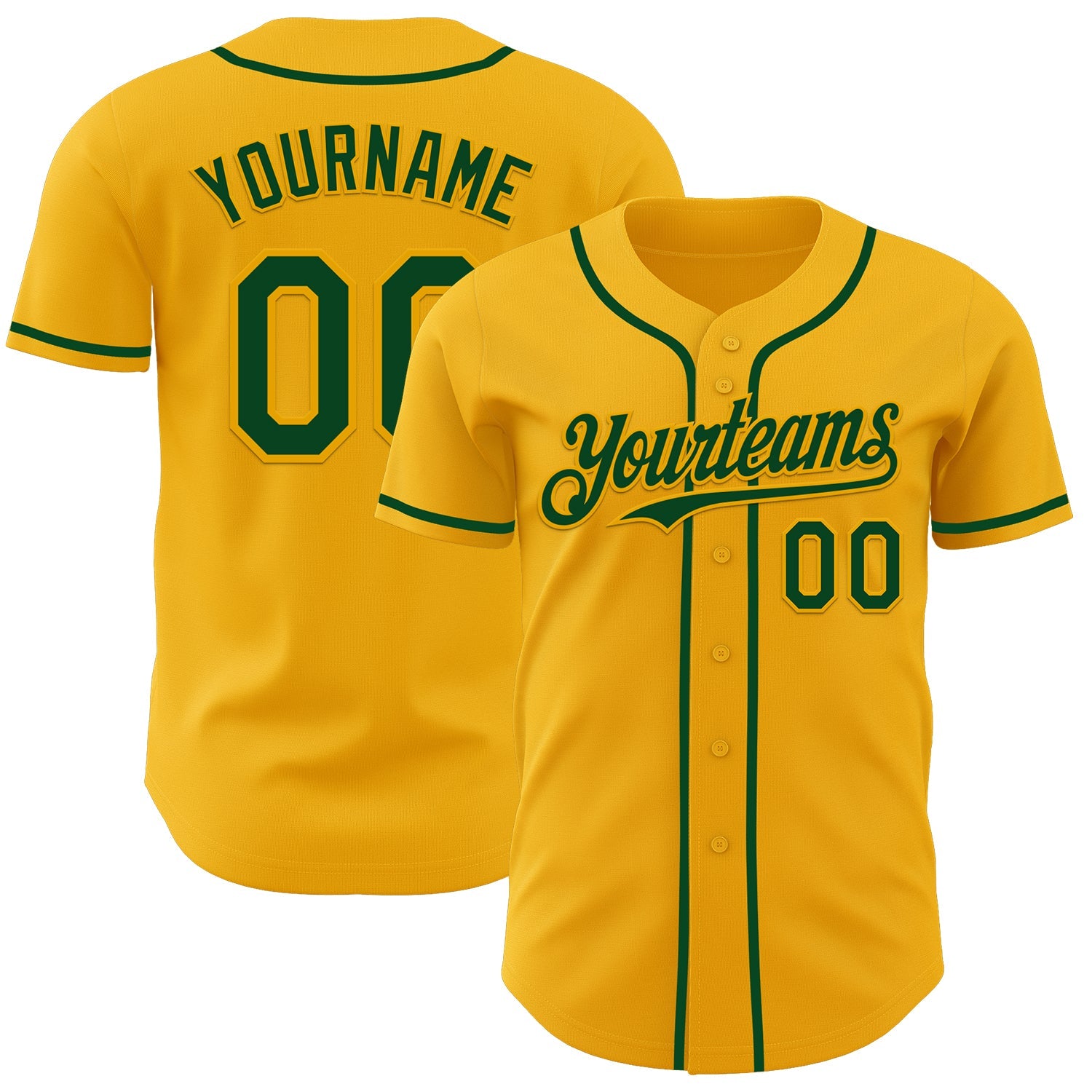 Custom Gold Green Authentic Baseball Jersey - Sky-Custom