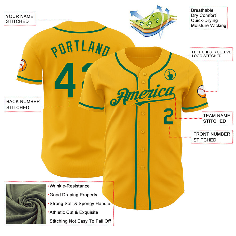 Custom Gold Kelly Green Authentic Baseball Jersey - Sky-Custom