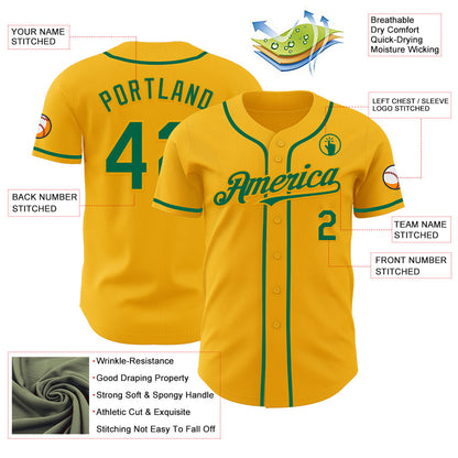 Custom Gold Kelly Green Authentic Baseball Jersey - Sky-Custom