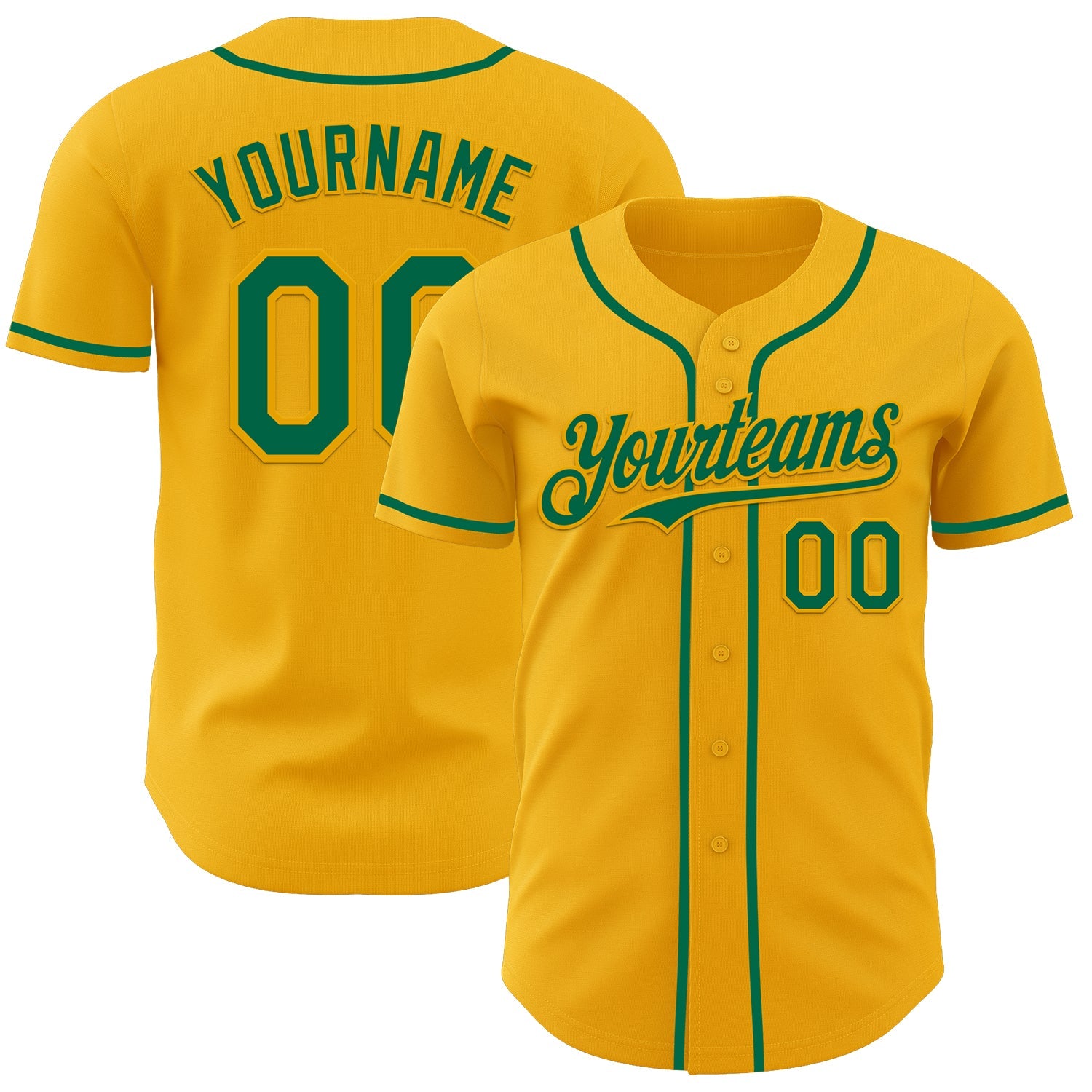 Custom Gold Kelly Green Authentic Baseball Jersey - Sky-Custom