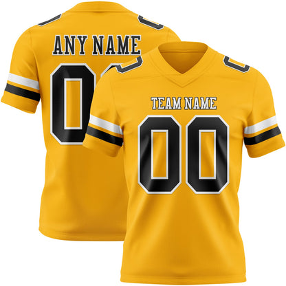 Custom Gold Black-White Mesh Authentic Football Jersey - Sky-Custom