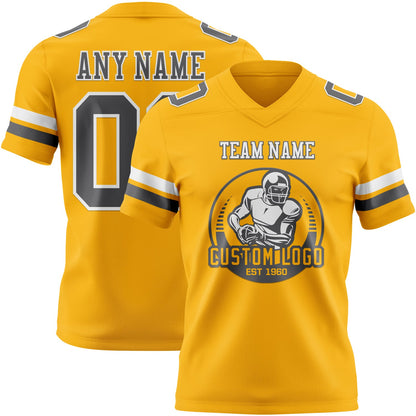 Custom Gold Steel Gray-White Mesh Authentic Football Jersey - Sky-Custom