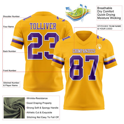 Custom Gold Purple-White Mesh Authentic Football Jersey - Sky-Custom