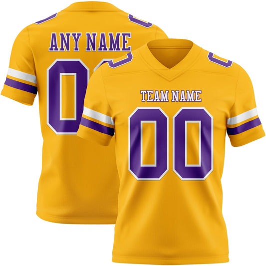 Custom Gold Purple-White Mesh Authentic Football Jersey - Sky-Custom